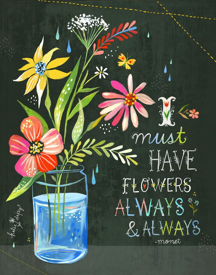 I Must Have Flowers in Black Art Print