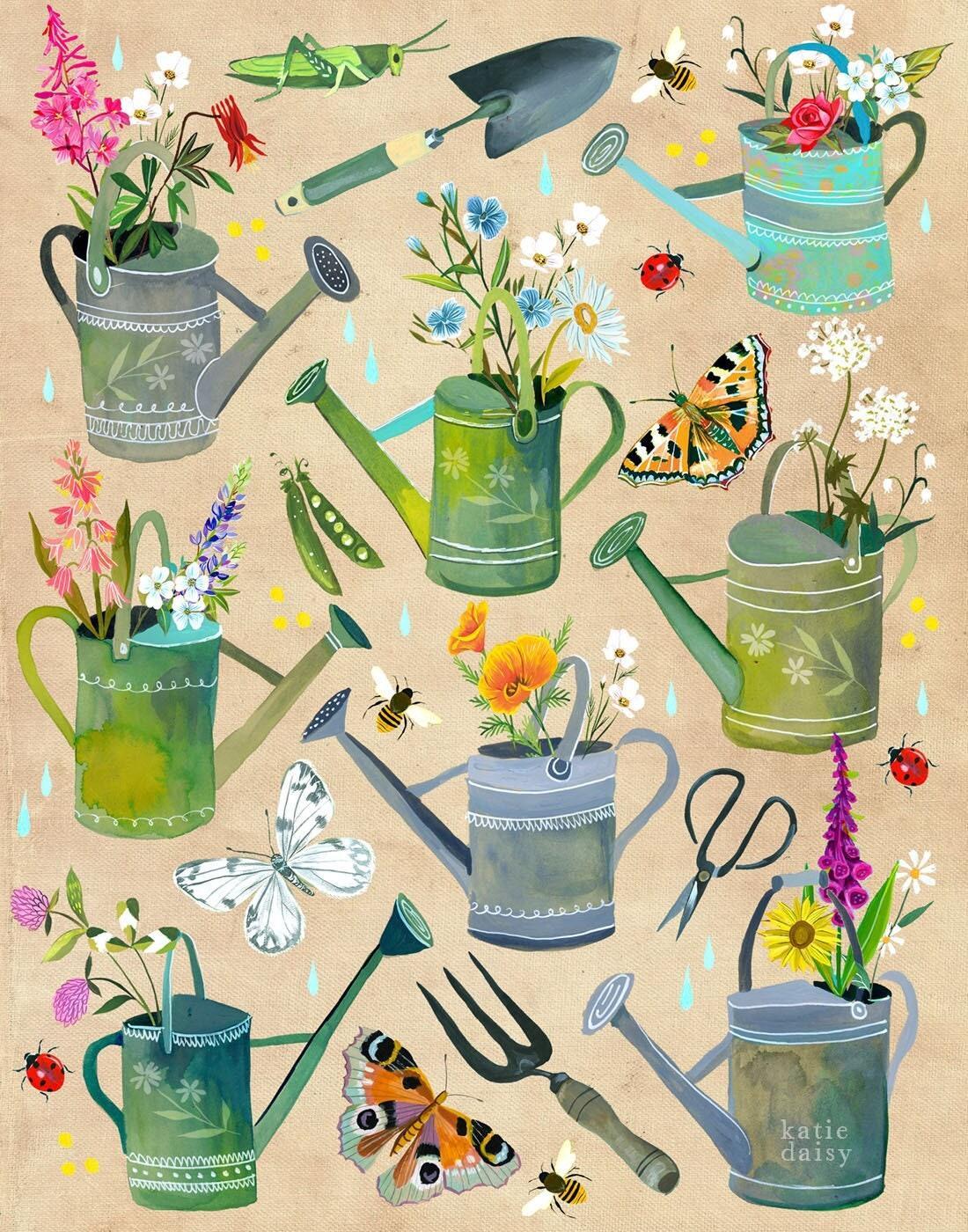 絵画 watering Watering Cans Art Print | Katie Daisy | Joyful Goods for the