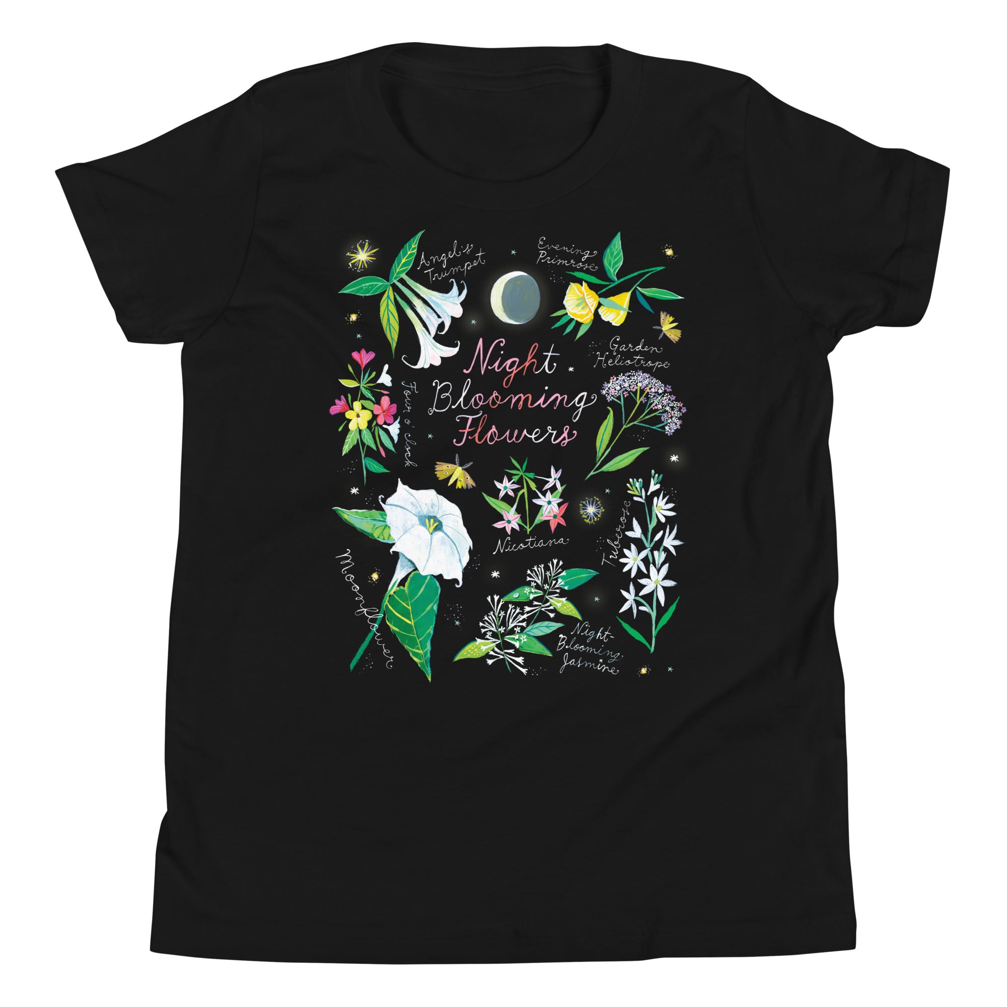 Night Blooming Flowers Youth T-Shirt Black