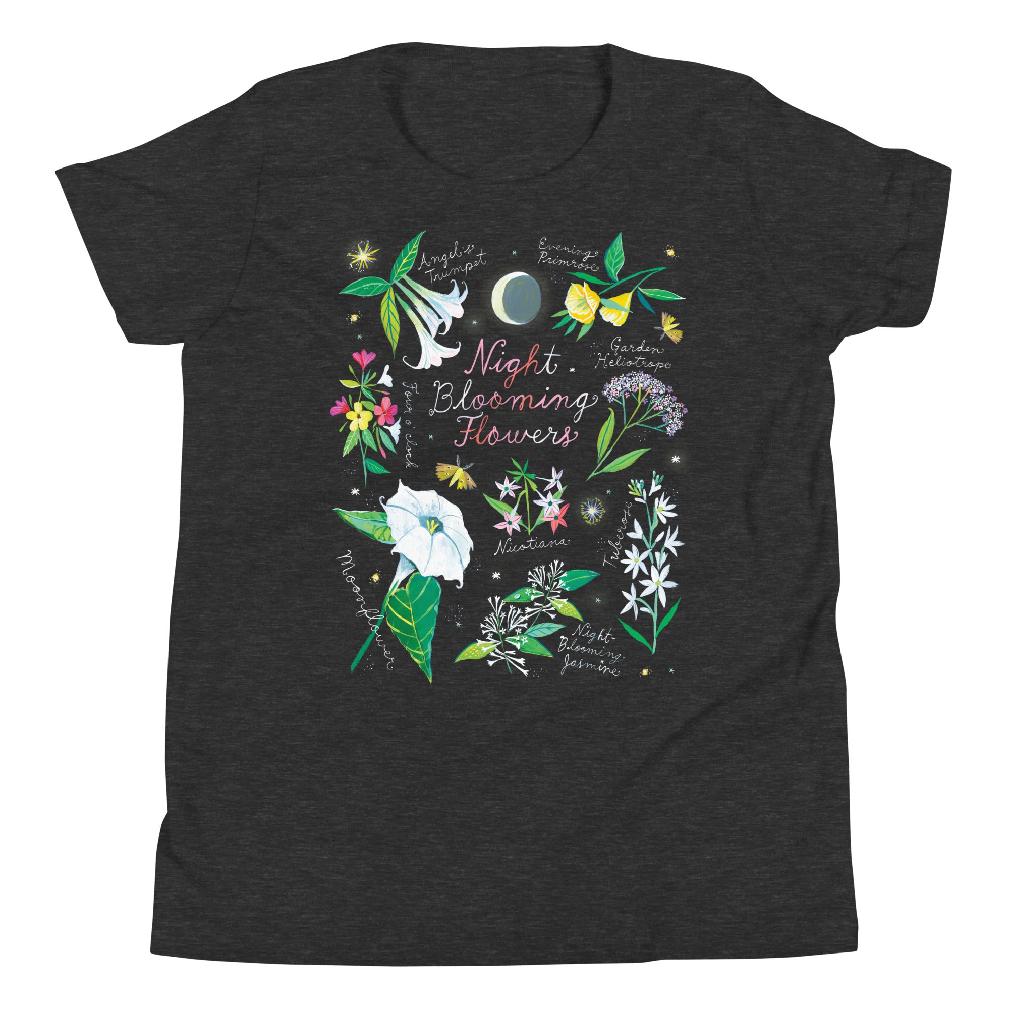 Night Blooming Flowers Youth T-Shirt Dark Grey Heather