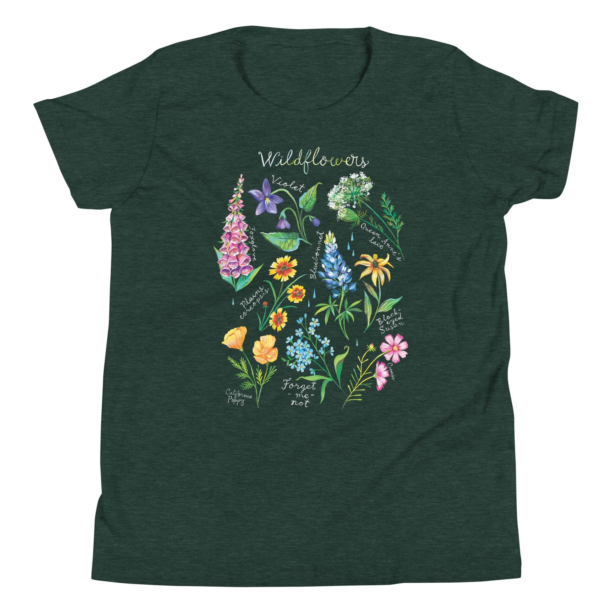 Wildflowers Youth T-Shirt Heather Forest